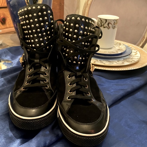 Versace Other - Versace Mens Rare Leather & Suede Black Sneakers